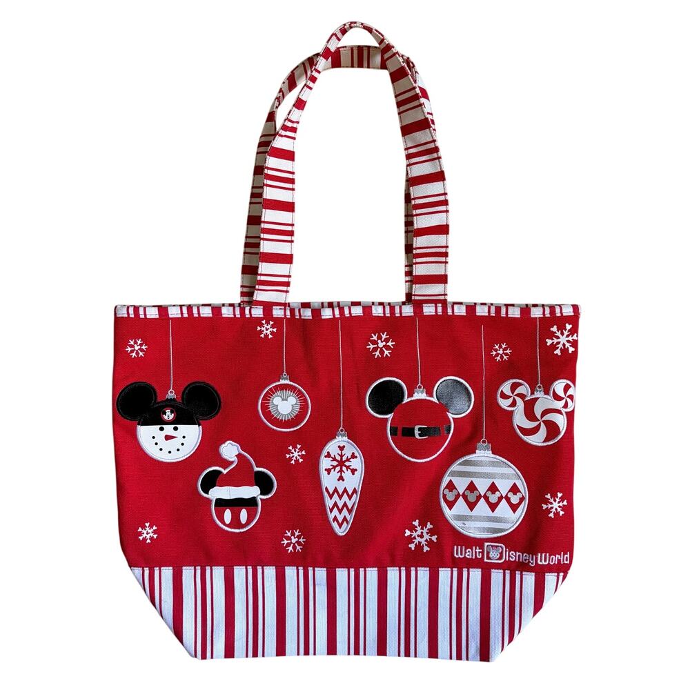 Disney Parks Walt Disney World Christmas Ornaments Canvas Tote Bag (Red & White)